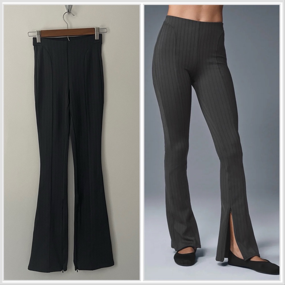 ALO Yoga High Waist Pinstripe Zip It Flare Leggings Anthracite Black XXS